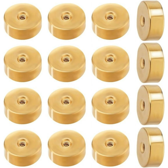 1 Box 50Pcs Screw Ball Backs 18 Guage Threaded Post 18K Gold Plated Stainless Steel Geometry Flat Round Replacement Earring Backs
