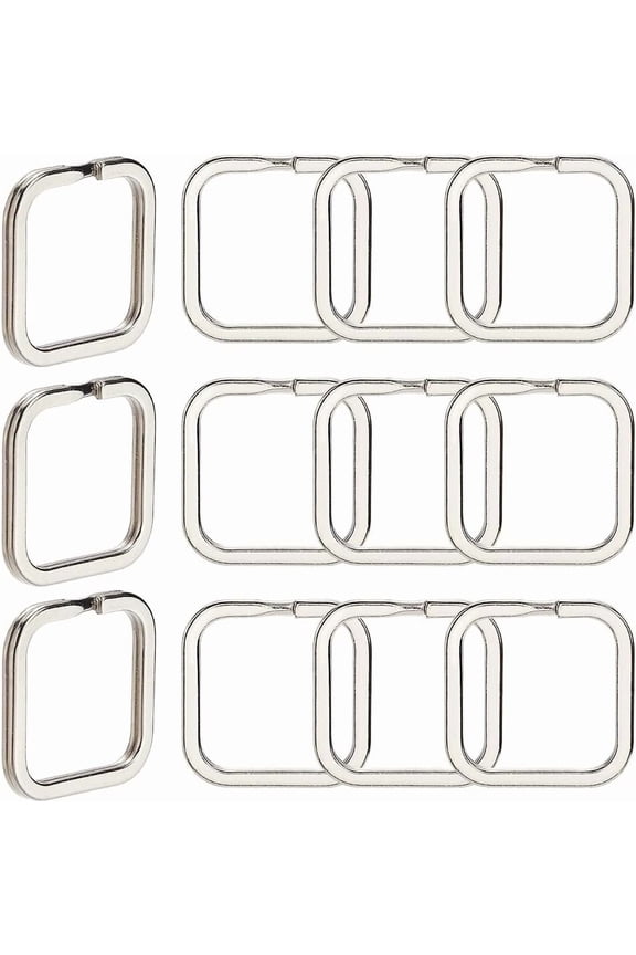 1 Box 50Pcs Silver Split Key Rings Flat Keychain Rings Square 1.18 x 1.18 Inch Iron Keyrings Clasp Connector Findings Accessories