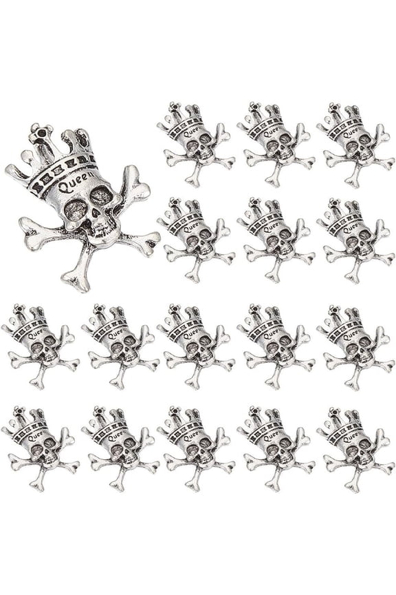 1 Box 50Pcs Small Silver Charm Head Charms Bulk Skulls Tibetan Alloy Gothic Charm for Jewelry Making Charms Dangles Earring Necklace DIY Crafts for DIY