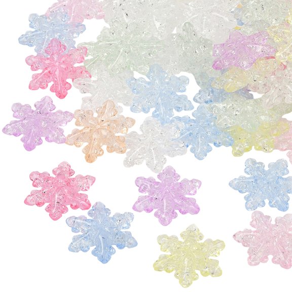 1 Box 50Pcs Snowflake Shaped Beads Winter Acrylic Beads Bulk Pastel Random Color Translucent Christmas Spacers DIY