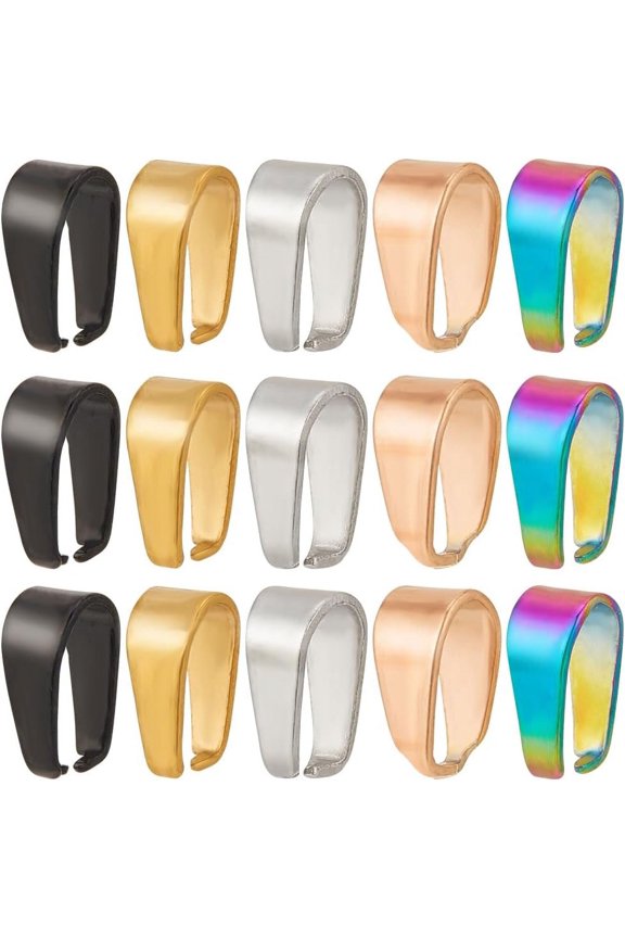 1 Box 50Pcs Stainless Steel Pinch Bails Rose Gold Silver Snap on Bails Pendant Bail Connectors 7x4x3mm Ice Pick Pinch Bail Open Clasp Bails Necklace Pinch Clasps for Jewelry Making Supplies DIY