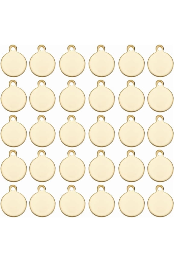 1 Box 50Pcs Stamping Tag Charms Gold Disc Charms Blank Stainless Steel Flat Round Circle 8mm Smooth Polished Pendants for Jewelry Making Accessories Crafting DIY Necklace Bracelets Adult Gold
