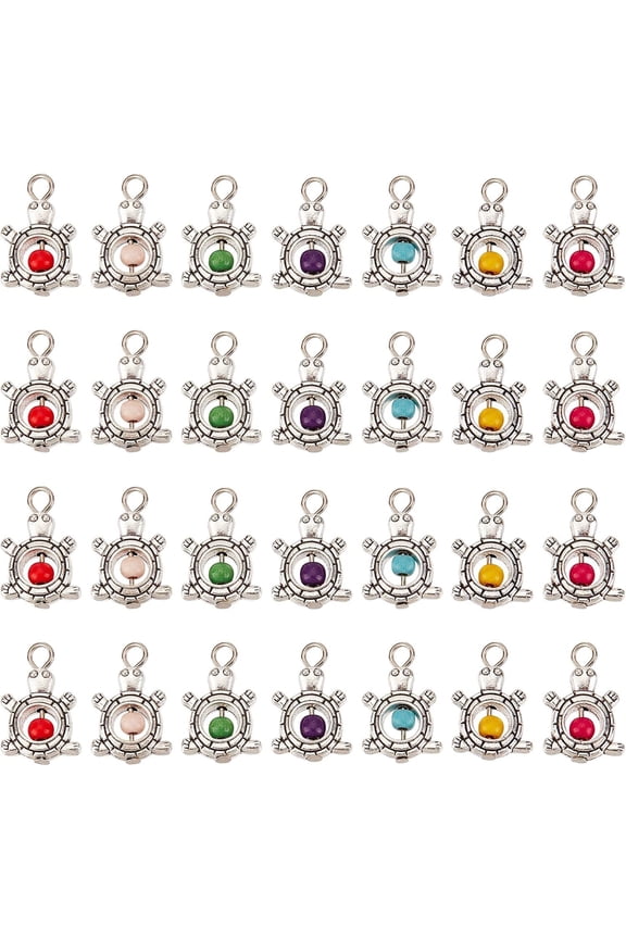 1 Box 50Pcs Turtle Charms Bulk Tortoise Beads Charm Sea Turtles Charms Gemstone Bead Turquoise Stone Summer Ocean Animal Charms