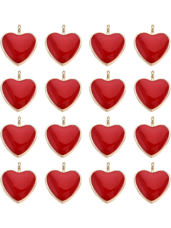 1 Box 50Pcs Valentine Heart Charms Bulk Red Hearts Charm Enamel Forever Love Cute Valentine Day Charm Heart Shape Golden Charm for Jewelry Making Charms Keychain Nacklace Earring DIY Crafts
