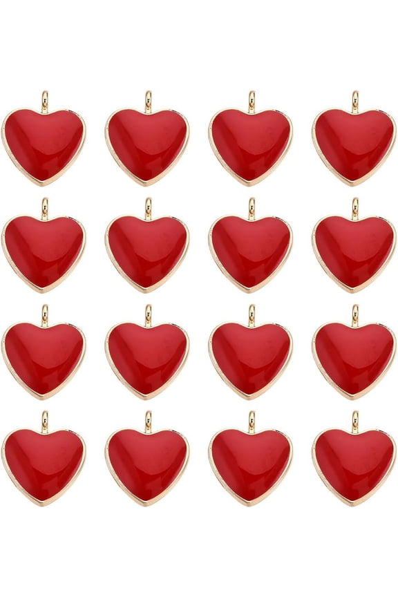 1 Box 50Pcs Valentine Heart Charms Bulk Red Hearts Charm Enamel Forever Love Cute Valentine Day Charm Heart Shape Golden Charm for Jewelry Making Charms Keychain Nacklace Earring DIY Crafts