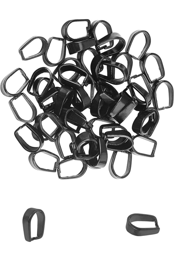 1 Box 50pcs Black Snap on Bails 304 Stainless Steel Pinch Bails Pendant Bails Connectors Hook Pendant Clasps for DIY Dangle Charms Neckalce Jewelry DIY Craft Making 8x5.5x3mm