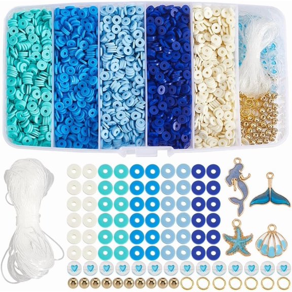 1 Box 5100Pcs+ Sea Beads Bracelets Kit Blue Clay Beads Bulk Ocean Themed Summer Holiday Seastar Shell Open Jumpring Friendship Bracelet Kit