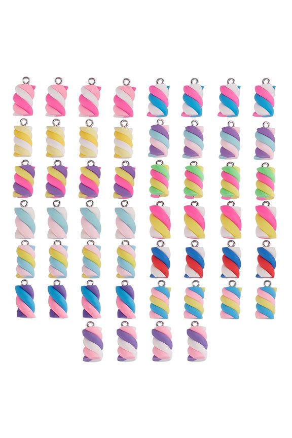 1 Box 52Pcs 13 Colors Handmade Polymer Clay Charms with Platinum Tone Iron Findings Marshmallow Mixed Color 17x9x9mm Hole: 2mm 4pcs/color