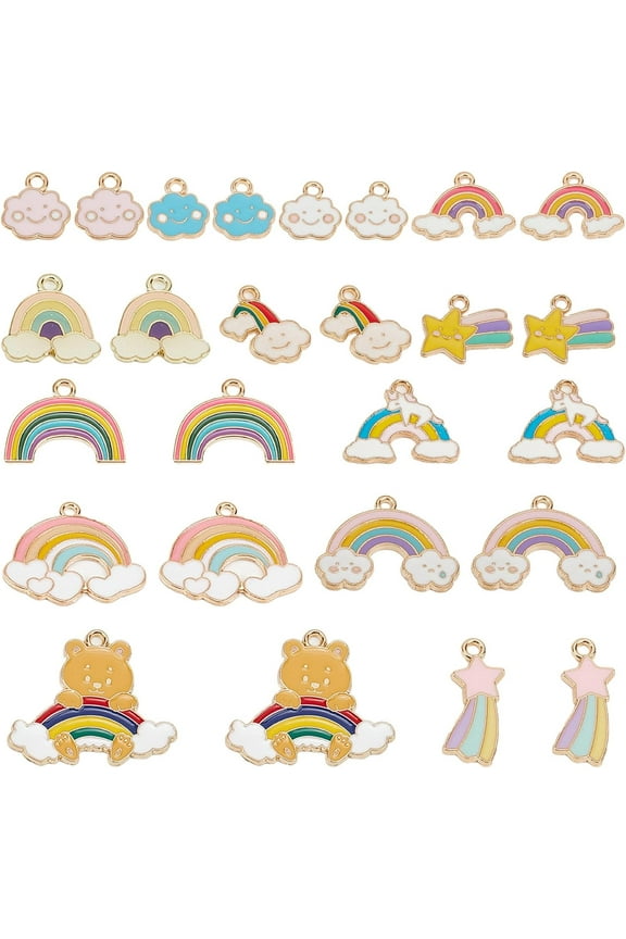 1 Box 52Pcs 13 Style Rainbows Charms Rainbow Cloud Charm Bulk Colorful Weather Theme Enamel Rainbows Stars Unicorn Bear Charm for Jewelry Making Charms Bracelet Necklace Earring DIY Crafts