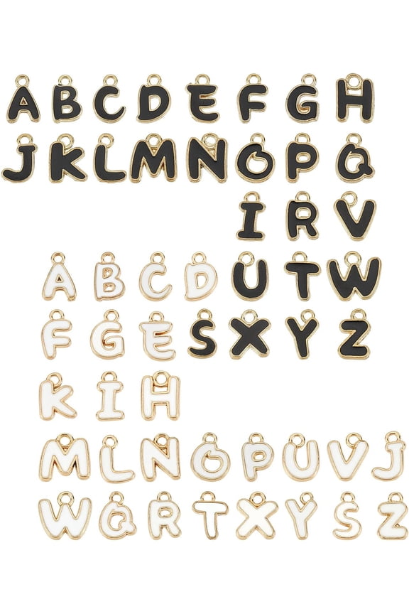 1 Box 52Pcs 26 Alphabet Letter Charms Alloy A-Z Metal ABC Mini Gold Plated Initials Enamel Pendants with Hole