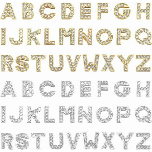 1 Box 52Pcs 52 Styles Rhinestone Letter Charms Alloy Alphabet Beads Bulk Gold Silver Metal Full Rhinestones A to Z Slider Charm Bead