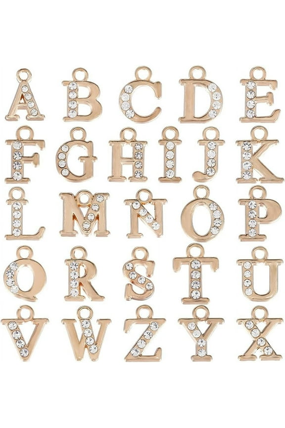 1 Box 52Pcs Gold Rhinestone Letter Charms Mini Alphabet Charm Initial Small Diamond Acrylic A-Z Letters Charms Bulk