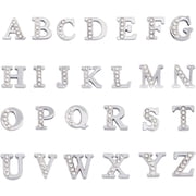 1 Box 52Pcs Letter Beads Silver Alphabet Letters Beads Alphabet Bead Letter A-Z Bead Rhinestone Letters Slide Charms Spacer Loose Beads for Jewelry Making DIY Bracelet Necklaces Supplies