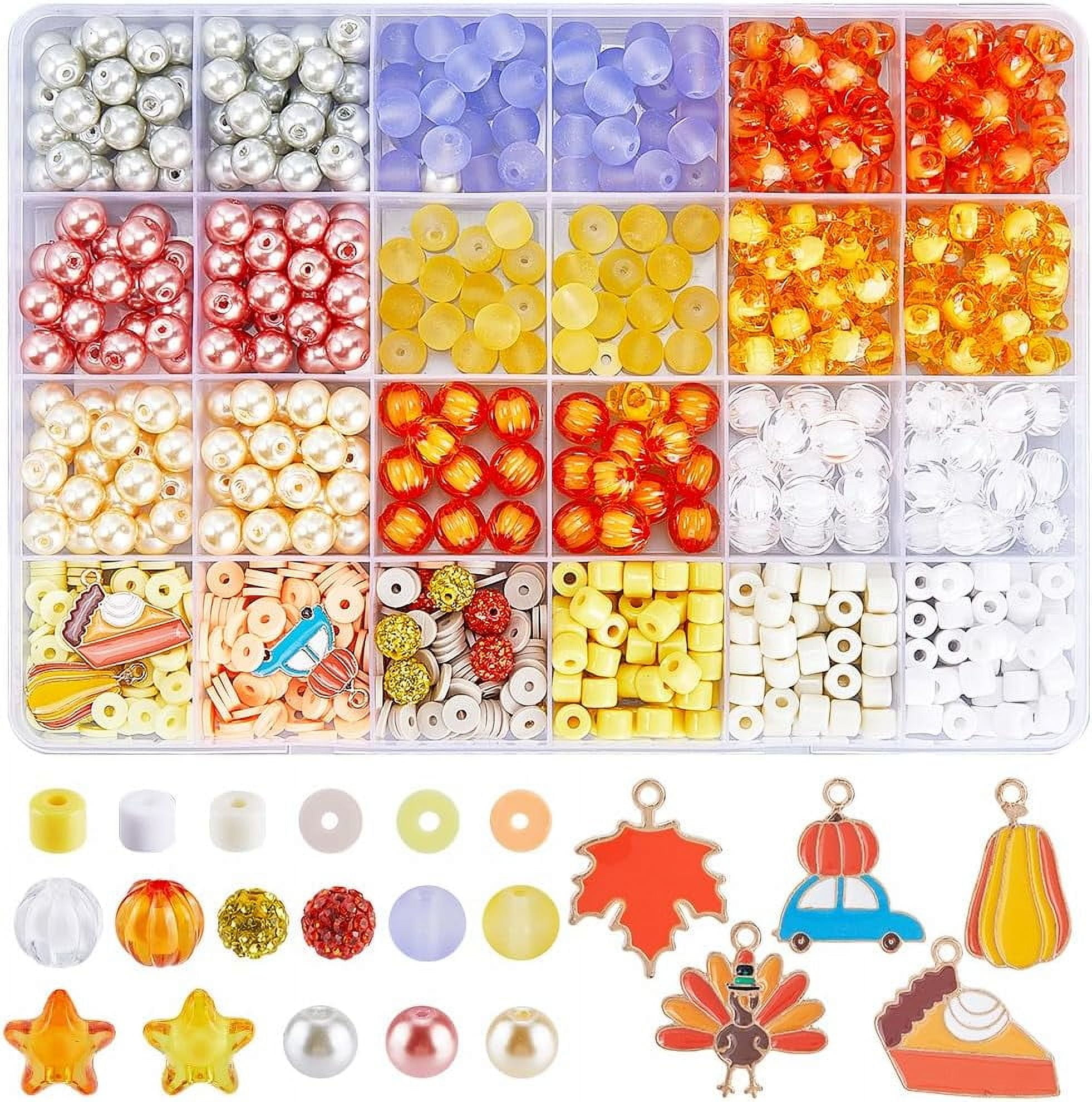 1 Box 530Pcs 8~9mm Thanksgiving Day Beads Holiday Glass Beads & 10Pcs Alloy Enamel Charms & 15g Clay Bead Fall Beads and Charms Findings Kits for Jewelry Making Supplies DIY Bracelet Necklace