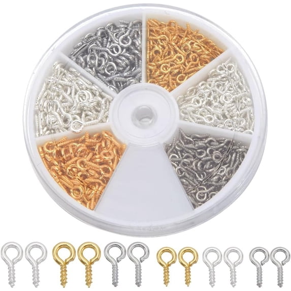 1 Box 540pcs 6 Styles Small Eyelet Hook Screw Eye Hooks Bulk Iron Hypoallergenic Small Silver Eye Pins Threaded Clasps Mini Eyelet Screws for Jewelry Making Supplies Half Drilled DIY Craft for diy