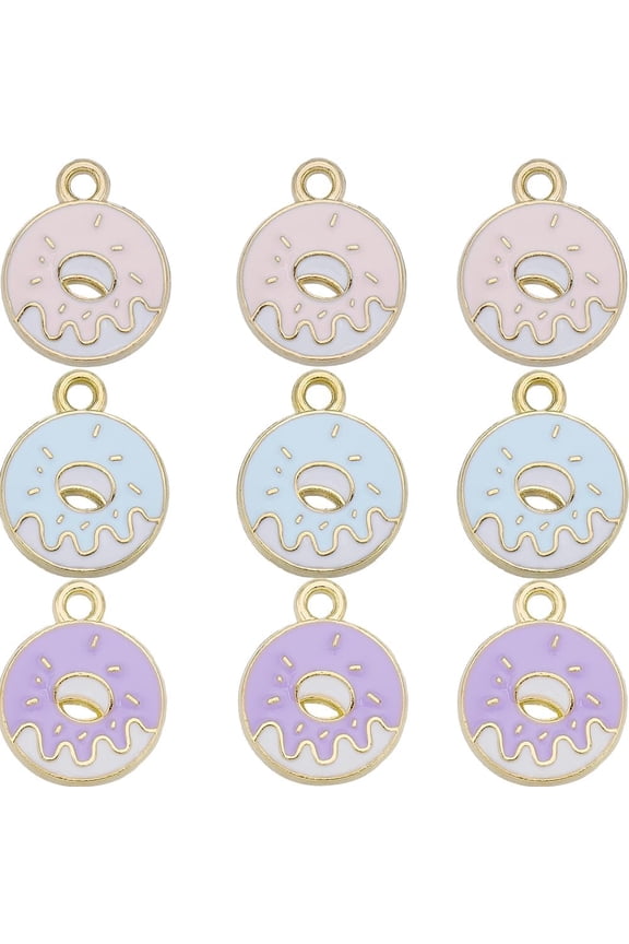 1 Box 54Pcs 3 Styles Enamel Donut Charms Bulk Mini Food Charms Cute Alloy Doughnut Pink Hoop Sweet Dessert Charm