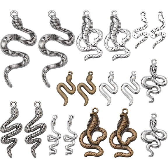 1 Box 54Pcs 9 Style Snake Charms Cobra Charm Tibetan Styles Alloy Viper Boa Constrictor Animal Charms for Jewelry Making Charms Bulk Earring Necklace Bracelet Supplies Adult DIY Craft Mixed Color