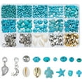 thumbnail image 1 of 550Pcs 15 Styles Turquoise Summer Beach Beads DIY Ocean Turquoise Bead Blue Turquoise Beads Natural Shell Beads with Alloy European Dangle Charms for Jewelry Making, 1 of 7