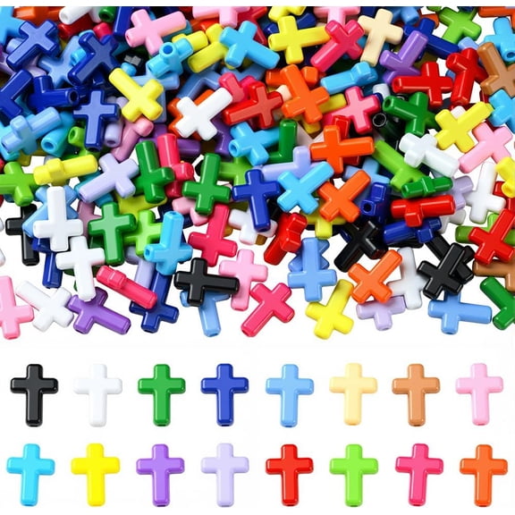 1 Box 560PCS Acrylic Beads 16 Colors Christian Easter Crucifix with Holes Colorful Assorted Plastic Charms Spacer Loose Bead