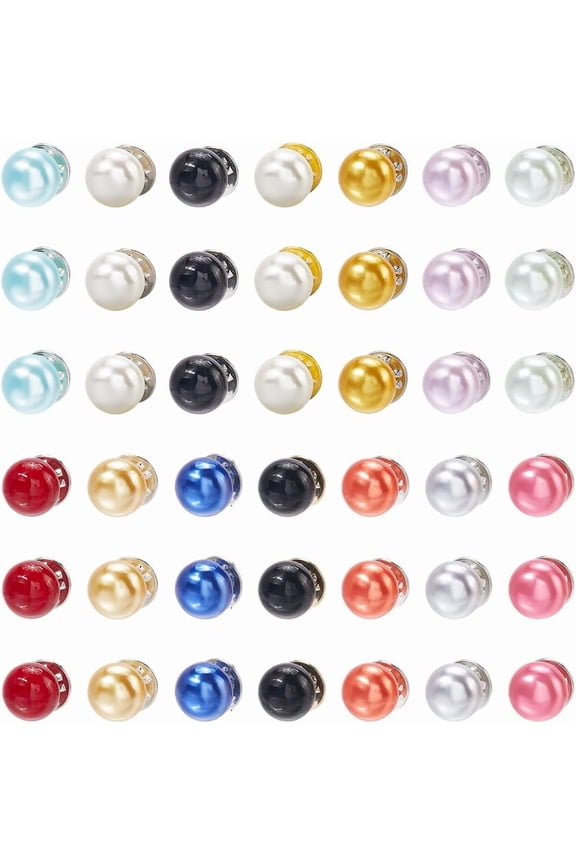 1 Box 56Pcs 14 Colors Imitation Pearl Brooch Shirt Pin Buttons Plastic Removable No Sew Round Bead Decorative Fastener Safety Button Pins for DIY