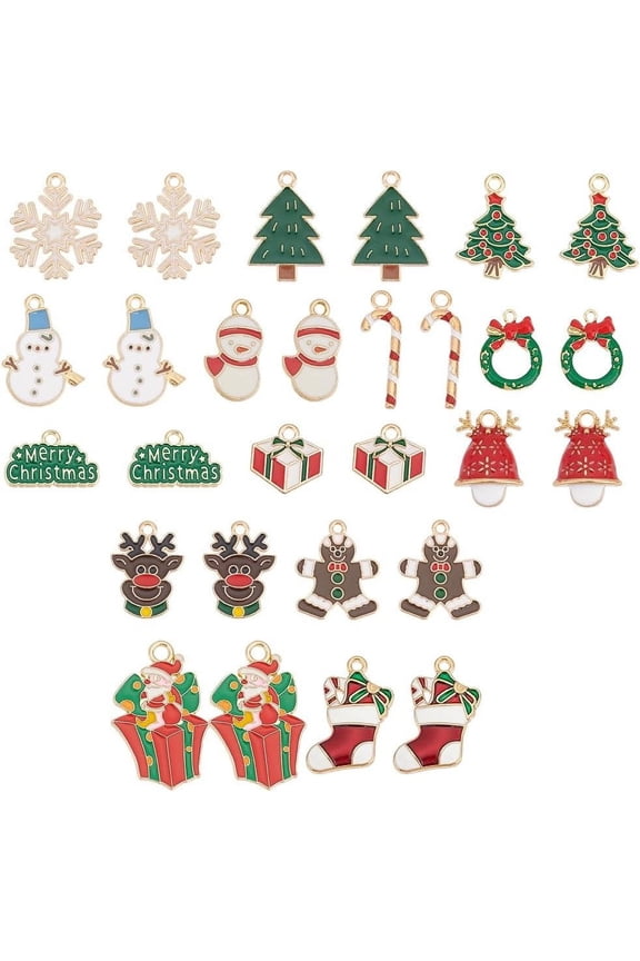 1 Box 56Pcs 16 Styles Christmas Charms Bulk Winter Snowflake Snowman Tree Candy Cane Gingerbread Man Enamel Charms for Jewelry Making Charms Findings DIY Necklace Earring Adults Craft for DIY