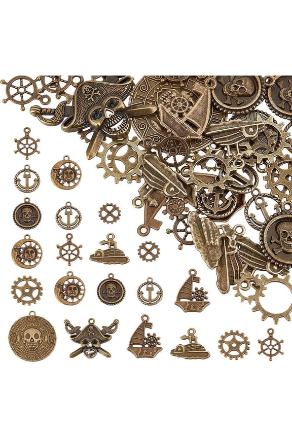 1 Box 58Pcs 11 Styles Steampunk Charms Bulk Pirate Charms Alloy Vintage Gear Mechanical Metal Steam Punk Sea Nautical Charm Charms Supplies DIY Necklace Bracelet Earrings Mixed Color