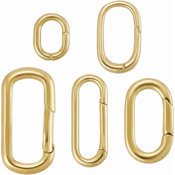1 Box 5Pcs 5 Sizes Real 18K Gold Plated Brass Oval Split Rings Spring Gate O Ring Bracelet Necklace Closures Connector Small Snap Buckle Clasps
