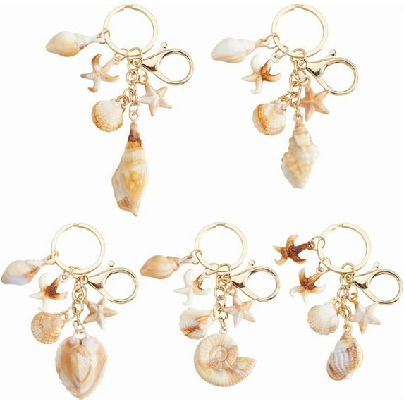 1 Box 5Pcs 5 Styles Sea Shell Keychain Ocean Keychains Bulk Acrylic Alloy Summer Seashell Beach Themed Animal Pendants Key Chains Set for DIY Keychains Car Key Party Favor Wedding Favors Women