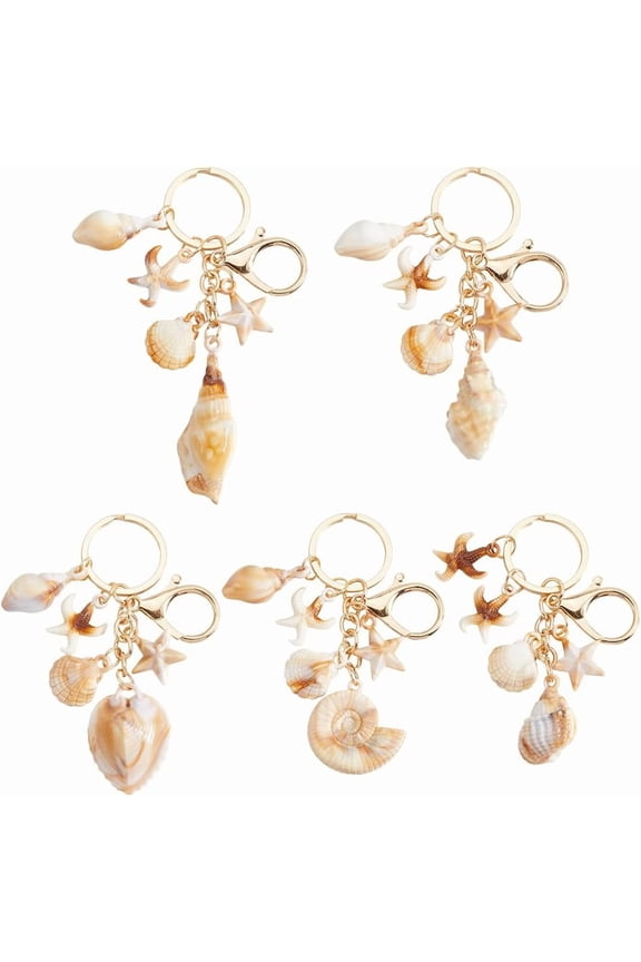 1 Box 5Pcs 5 Styles Sea Shell Keychain Ocean Keychains Bulk Acrylic Alloy Summer Seashell Beach Themed Animal Pendants Key Chains Set for Keychains Car Key Party Favor Wedding Favors Women