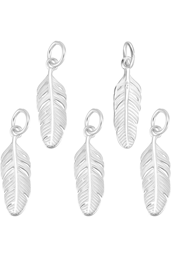 1 Box 5Pcs 925 Sterling Silver Feather Charms Antique Tibetan Style Plumage Feathers Shaped Mini Charm with Polishing Cloth for Jewelry Making Pendants Necklace Bracelet DIY Craft Supplies