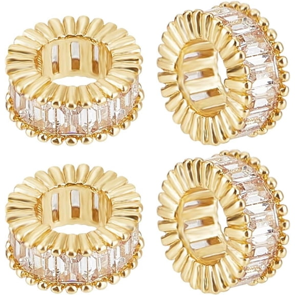 1 Box 5Pcs Cubic Zirconia Spacer Beads 18K Gold Plated Brass Flat Round Micro Pave Cubic Zirconia Rondelle Beads for Jewelry Making Clear