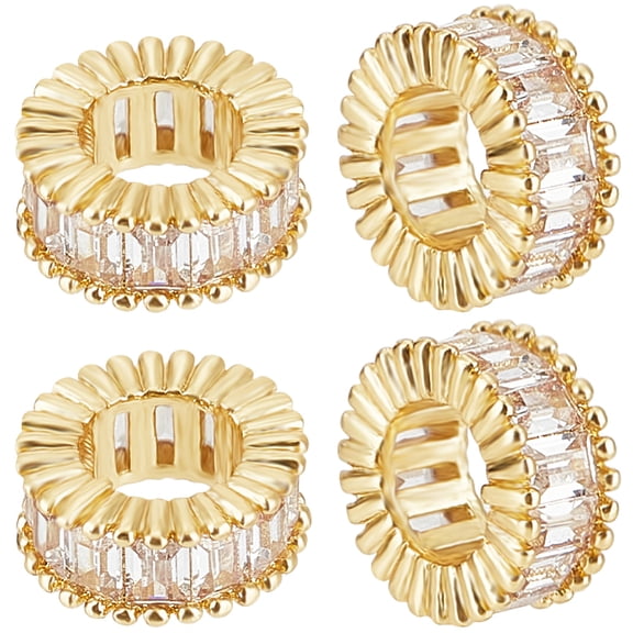 1 Box 5Pcs Cubic Zirconia Spacer Beads 18K Gold Plated Brass Flat Round Micro Pave Cubic Zirconia Rondelle Beads