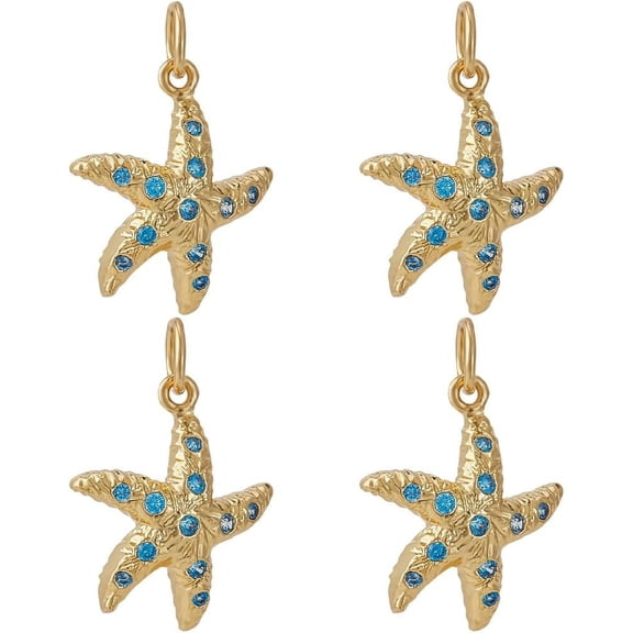 1 Box 5Pcs Cubic Zirconia Starfish Charms 18K Gold Plated Sea Stars Animal Cristal Rhinestone Pendant Charms with Jump Ring