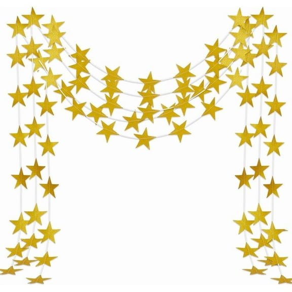 1 Box 5Pcs Gold Paper Stars Hanging Star Garland Room Decor 62.5 Feet in Total Shining Streamers Small oto Backdrop Double Side Twinkle Hanging Banners for Decoration Wedding Birthday Party 1set