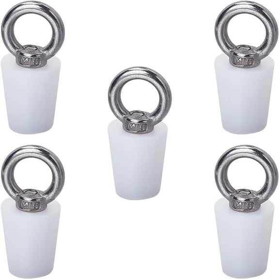 1 Box 5Pcs Silicone Rubber Tapered Plug White Cone Anti-Return Water Floor Plug Solid Bathtub Bungs Stopper Plugs with Stainless Steel Ring Handle for Waters Drainage Hole Wine Beer Bottle