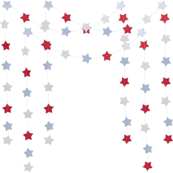 1 Box 5Pcs Stars Garland Red White and Blue Banner Small Patriotic Paper Star Streamers Bulk 4th of July Wall Decorations for Home Room Veterans Memorial Day Party Supplies Colorful DIY