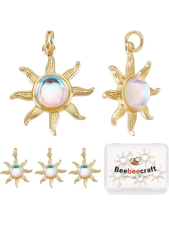 1 Box 5Pcs Sun Charms 18K Gold Plated Cat's Eye Glass Celestial Charm Pendants for DIY Jewelry Making Bracelet Necklace Earring Craft Supplies