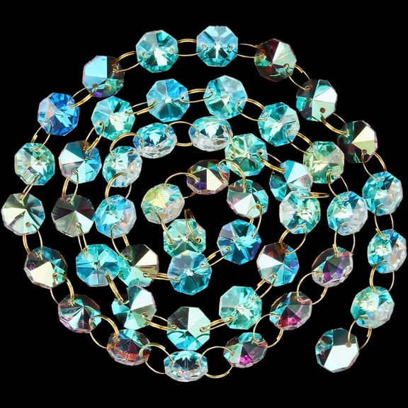 1 Box 6.56 Feet Glass Hanging Beads 14mm Octagon Chandelier Crystals Prisms AB Color Garland Strands Beaded Chain Strings Ornaments for DIY Christmas Wedding Party Decorations