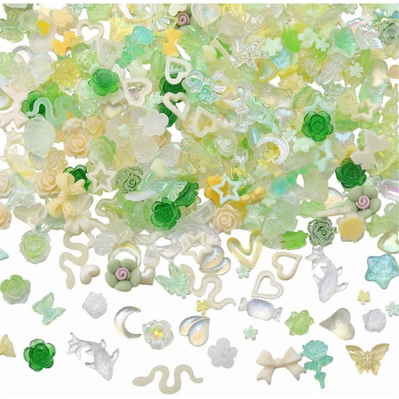 1 Box 6 Bags Green Yellow Nail Charms Nail Accessories Charms Nail Art Decoration Spring Easter St. Patrick's Day Bunny Bowknot Flower Resin Flatbacks Heart Bowknot Cabochons