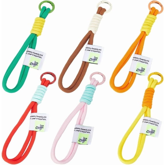 1 Box 6 Colors Braid Keychain Lanyard Woven Keychain Strap Bulk Double Brown White Assorted Colors Weave Rings Rope Holder Key Chain for Wrist Diy Bags Car Crafts Bracelet Supplies Women Multi-color
