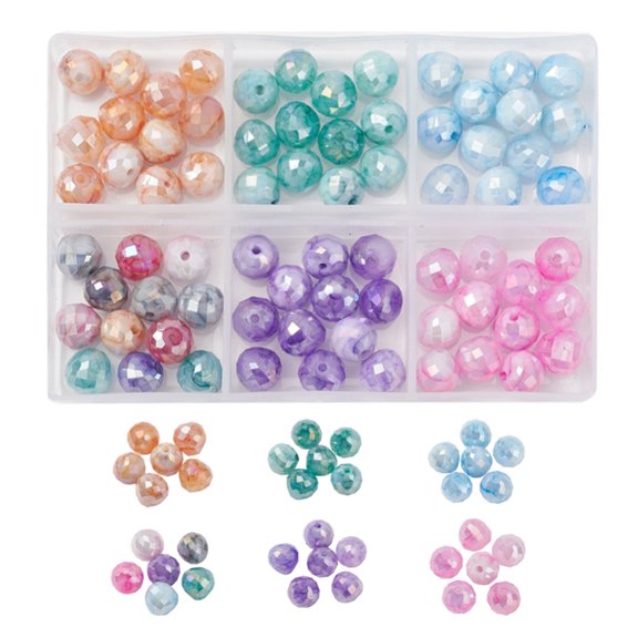 1 Box 6 Colors Opaque Baking Painted Crackle Glass Beads Strands Faceted AB Color Plated Teardrop Mixed Color 8x7mm Hole: 1.2mm 12~14pcs/color 72~84pcs/box