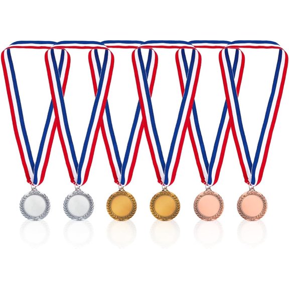 1 Box 6 Pcs Blank Award Medal 2 Sizes Alloy Make Your Own Medals with Polyester Neck Ribbon Winner Medals for Sports Competitions Celebration and Party Favors