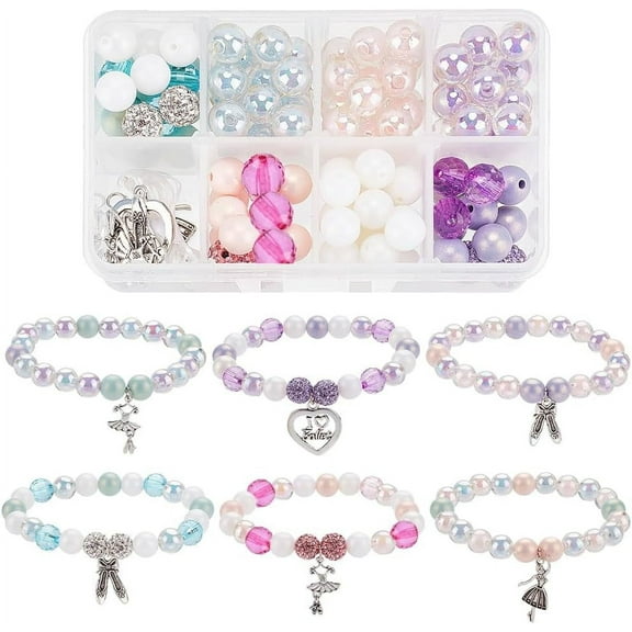1 Box 6 Set Ballet Bracelet Making Kit Adjustable Bracelets Dancer Ballerina Charms Acrylic Transprent Rhinestone Beads for Jewellery Making Kits Beginner Adult Women DIY Beading Crafts diy