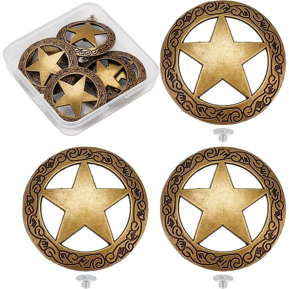 1 Box 6 Sets Screw Back Button Engraved Star Concho Hollow Out Decorative Buttons Round Vintage Bronze Metal Tack Buckle Replacement Castings Western Rodeo DIY Leather Craft diy