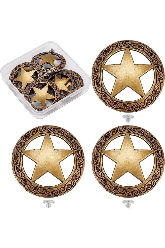 1 Box 6 Sets Screw Back Button Engraved Star Concho Hollow Out Decorative Buttons Round Vintage Bronze Metal Tack Buckle Replacement Castings Western Rodeo DIY Leather Craft diy