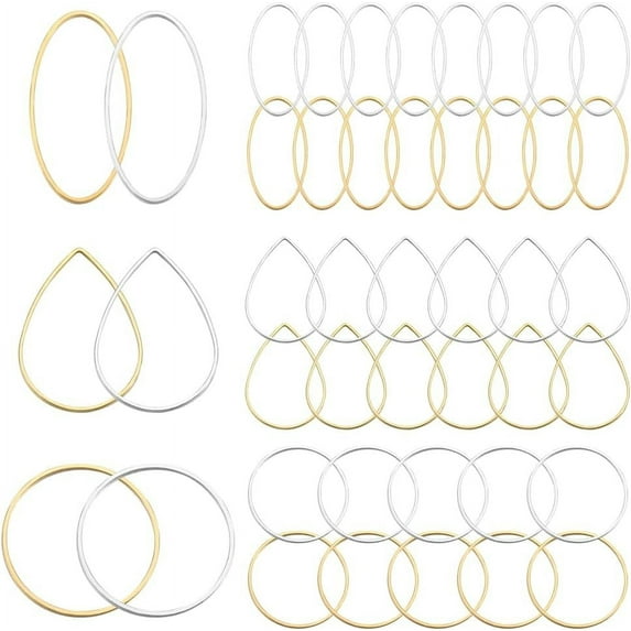 1 Box 6 Styles 120Pcs Earrings Beading Hoop Bulk Beaded Earring Making Hoop Linking Gold Silver Teardrop Ring Oval Earring Components Findings for DIY Earrings Jewelry Making Accessories