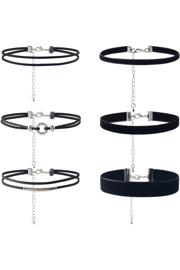 1 Box 6 Styles Black Choker Necklace Velvet Choker Necklaces Bulk Classic Gothic Punk Adjustable Imitation Leather Cord Clasp Chains