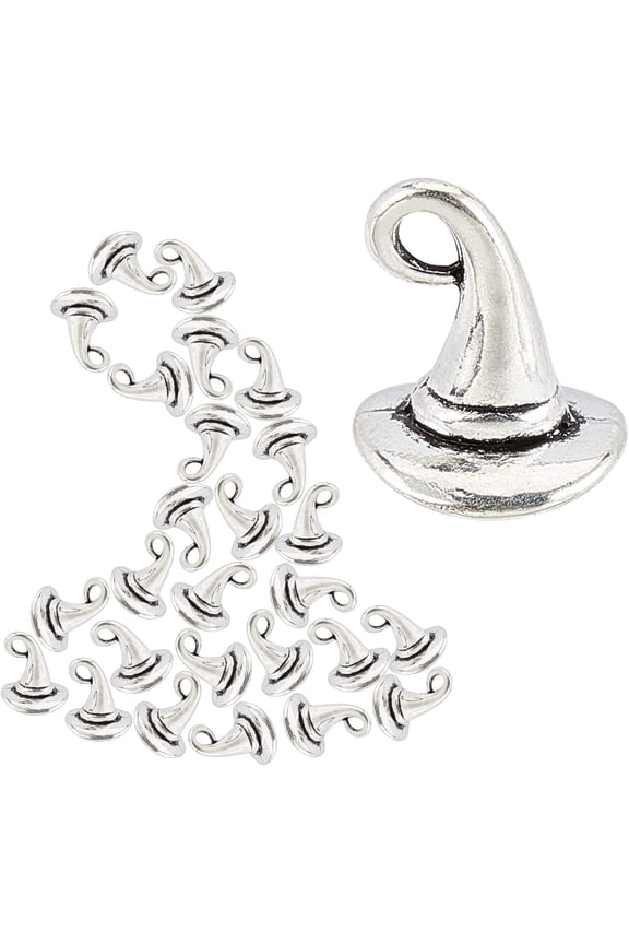 1 Box 60 Pcs Hat Charms Wizard Hat Charms Magic Hat Fairy Tibetan Style Alloy Charms for Jewelry Making Charm Pendants Earrings Bracelets Necklace Silver Adult Women for diy