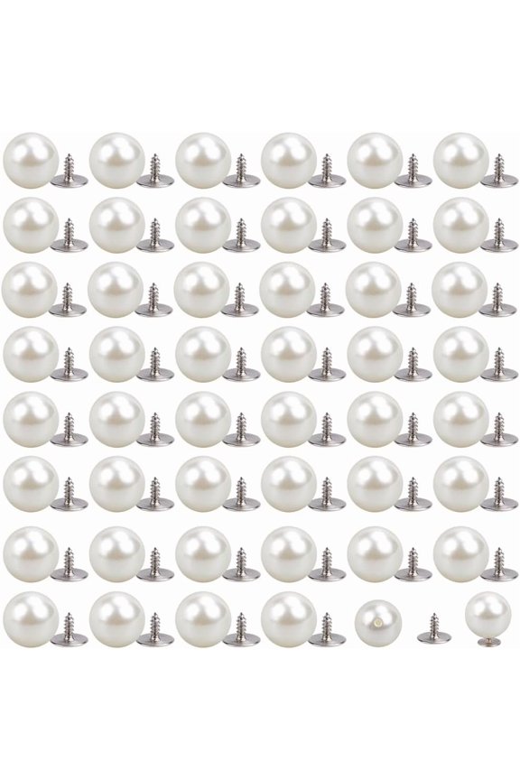 1 Box 60 Sets 13.5mm Instant Button Pearl Brooch Pins Bulk Detachable Reusable Fixed Pin Decorative White Pearls Adjustable Sweater No Sew Buttons