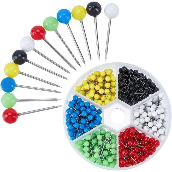 1 Box 600 Pcs 1/8 Inch Map Tacks Push Pins Round Ball Head Pins for Cork Board Bulletin Board Marking 6 Colors